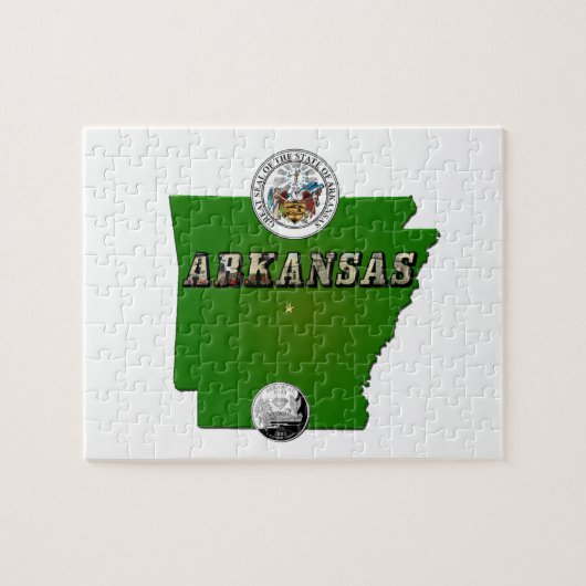 Puzzle Carte de l'Arkansas, sceau et quartier des Faux (Horizontal)
