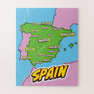 Puzzle Carte de l'Espagne illustrée par Pop Art