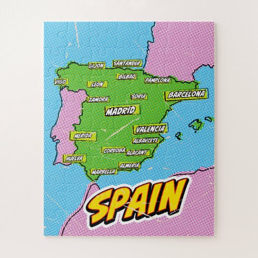 Puzzle Carte de l'Espagne illustrée par Pop Art (Vertical)