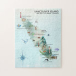 Puzzle Carte de l'île de Vancouver<br><div class="desc">Une pièce d'art pour tous ceux qui aiment l'île de Vancouver. Avec tous les incontournables sites touristiques ! Ajoutez votre libellé personnalisé à cette conception à l'aide des cases "Modifier ce modèle de conception" situées à droite de l'élément, ou cliquez sur le bouton bleu "Customiser" pour arranger le texte, modifier...</div>