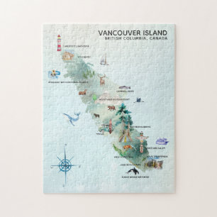 Puzzle Carte de l'île de Vancouver en aquarelle
