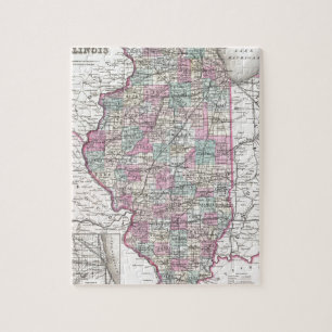 Puzzle Carte de l'Illinois, Joseph Hutchins Colton