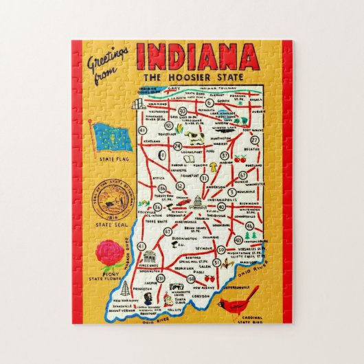 Puzzle Carte de l'Indiana Hoosier (Vertical)