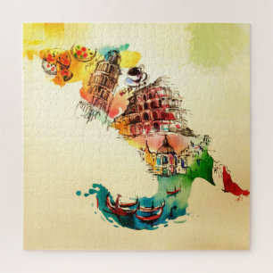 Puzzle Carte de l'Italie Vintage Couleur d'eau pour les v