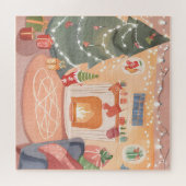 Puzzle Carte de Noël à cheminée à l'aquarelle (Horizontal)