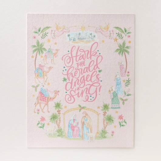Puzzle Carte de Noël pliée à motif de la Nativité Pastel (Vertical)