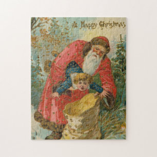 Puzzle Carte de Noël vintage, Père Noël, Enfant turbulent
