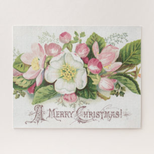 Puzzle Carte de Noël vintage rétro, fleurs de pommier