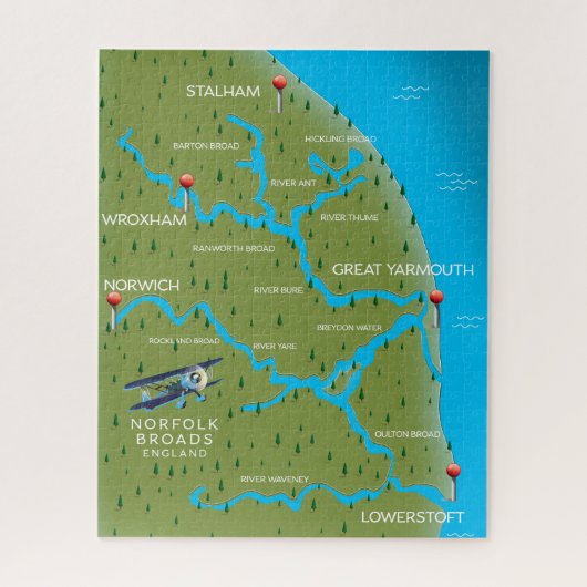 Puzzle Carte de Norfolk Broads Angleterre. (Vertical)