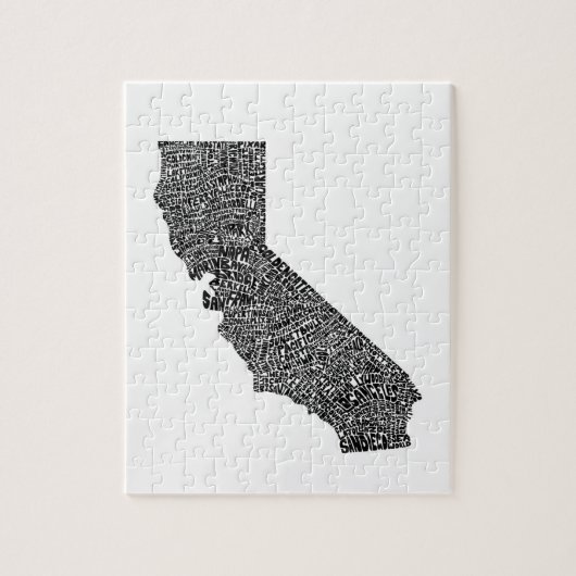 Puzzle Carte de typographie de la Californie (Vertical)