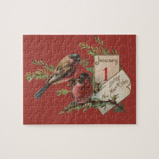 Puzzle Carte de vacances antique Oiseaux de Nouvel An (Horizontal)