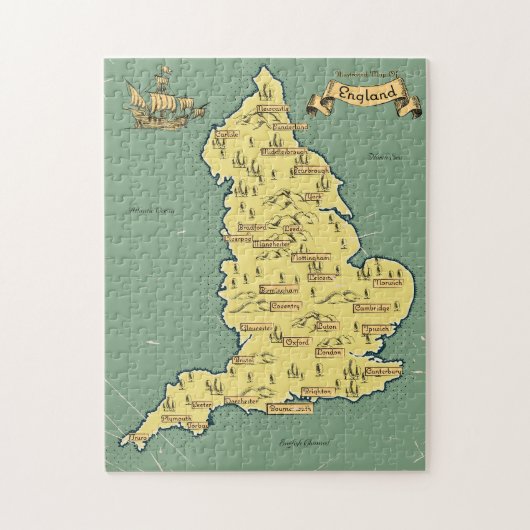 Puzzle Carte de Voyage illustrée de l'Angleterre (Vertical)