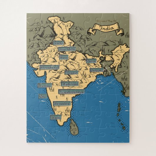 Puzzle Carte de voyage illustrée de l'Inde (Vertical)