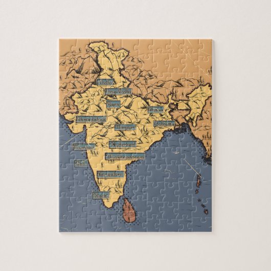 Puzzle Carte de voyage illustrée de l'Inde (Vertical)