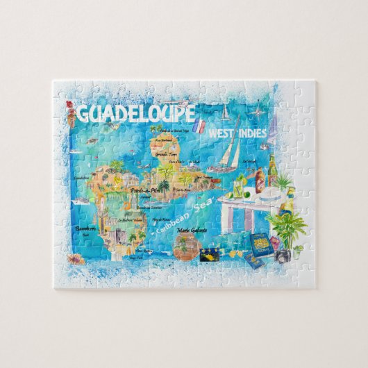 Puzzle Carte de voyage illustrée des Antilles de Guadelou (Horizontal)
