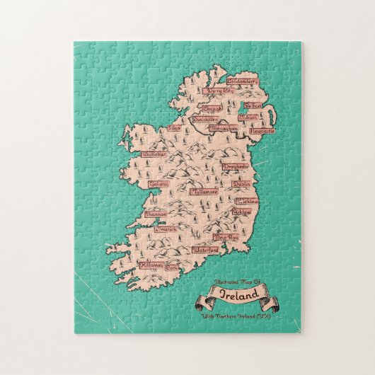 Puzzle Carte de voyage illustrée d'Irlande (Vertical)