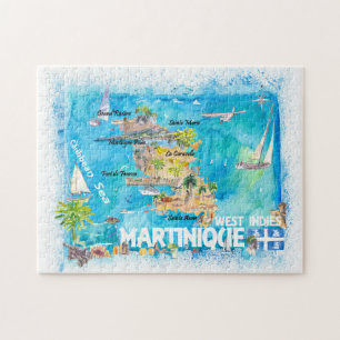 Puzzle Carte des Antilles martiniquaises illustrée des Ca