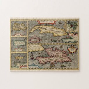 Puzzle Carte des îles Caraïbes Vintage Jamaïque Porto Ric