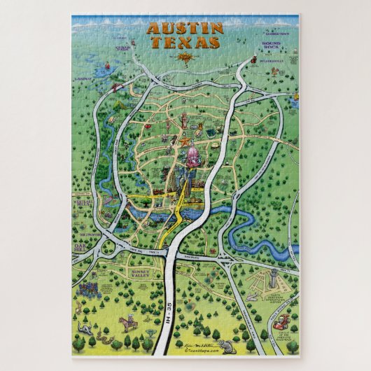 Puzzle Carte des loisirs d'Austin Texas (Vertical)