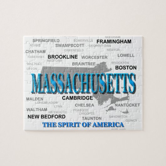 Puzzle Carte des villes et villes du Massachusetts State  (Horizontal)