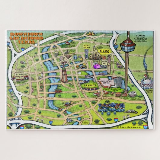 Puzzle Carte du centre-ville de San Antonio Texas (Horizontal)
