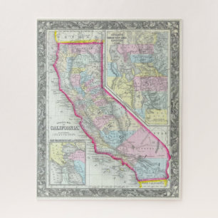 Puzzle Carte du comté de Californie Vintage, par Mitchel