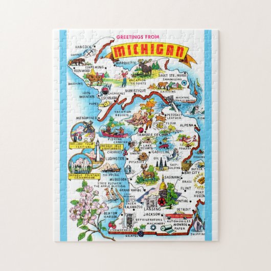Puzzle Carte du Michigan 11x14 (Vertical)