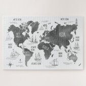 Puzzle Carte du monde Art Noir Blanc Nautical (Horizontal)