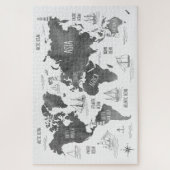 Puzzle Carte du monde Art Noir Blanc Nautical (Vertical)