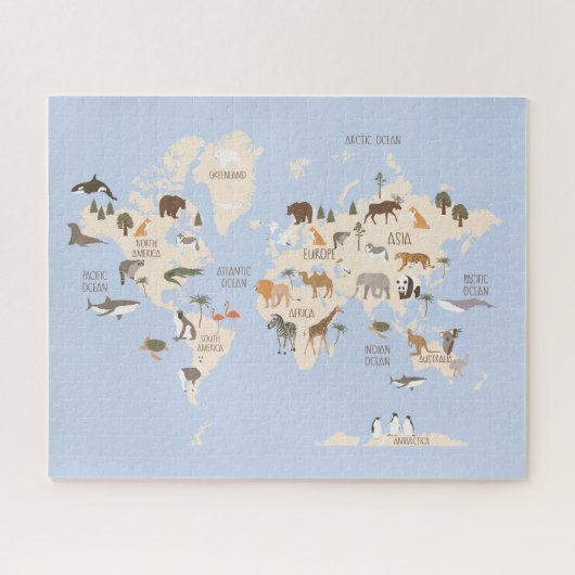 Puzzle Carte du monde avec animaux (Horizontal)