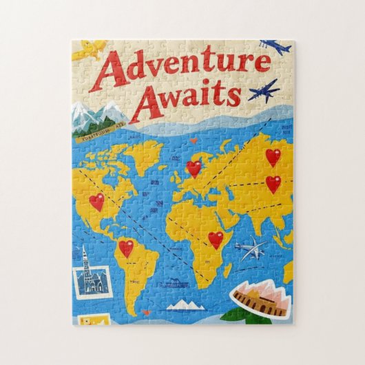 Puzzle Carte du monde avec épingles et points de repère (Vertical)