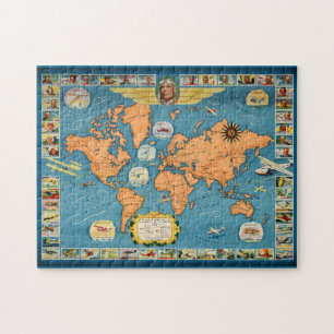 Puzzle Carte du monde de l'aviation vintage