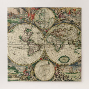 Puzzle Carte du monde illustrée vintage