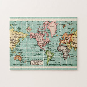 Puzzle Carte du monde vintage colorée 11x14