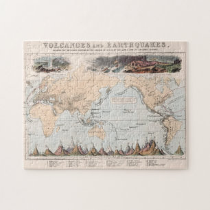 Puzzle Carte du monde Vintage des volcans et des séismes