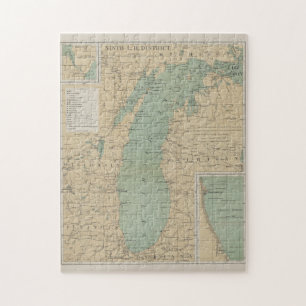 Puzzle Carte du phare du lac vintage Michigan (1898)