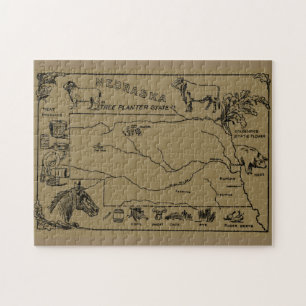 Puzzle Carte illustrative vintage du Nebraska (1912) - Ta