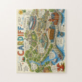 Puzzle Carte illustrée colorée de Cardiff (Vertical)