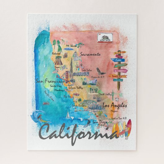 Puzzle Carte illustrée de Californie avec points forts to (Vertical)