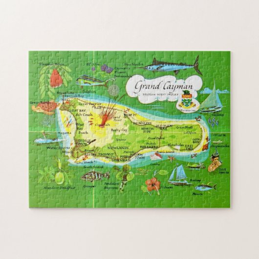 Puzzle Carte illustrée de Grand Cayman 11x14 (Horizontal)