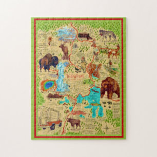 Puzzle Carte illustrée du parc Yellowstone