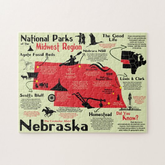 Puzzle Carte Infographique des parcs nationaux du Nebrask (Horizontal)