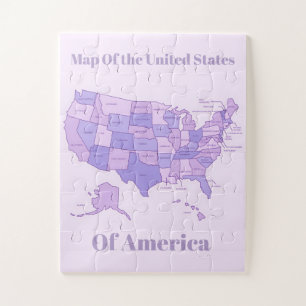 Puzzle Carte minimaliste des États-Unis Art Rose Violet
