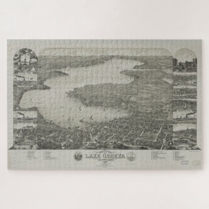 Puzzle Carte picturale Vintage du lac Léman WI (1882)