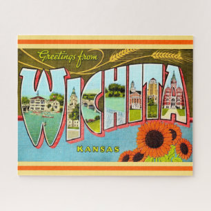 Puzzle Carte postale colorée vintage Wichita Kansas