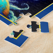 Puzzle Carte Tarot, le monde, en bleu profond (Côté)