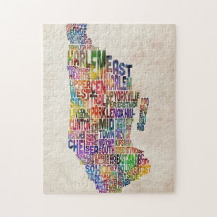 Puzzle Carte typographique de Manhattan New York