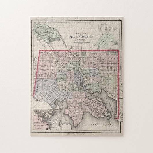 Puzzle Carte vintage de Baltimore MD (1876) (Vertical)