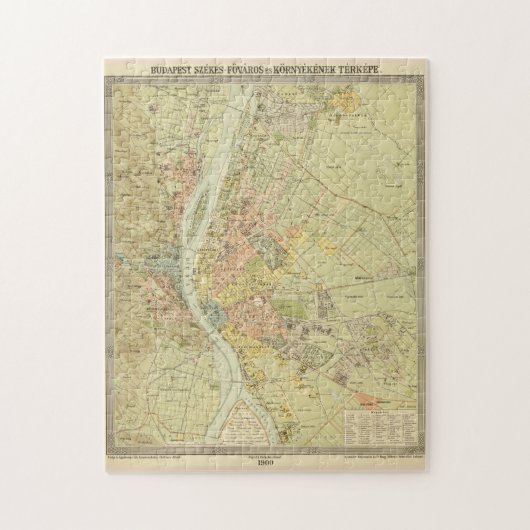 Puzzle Carte Vintage de Budapest Hongrie (1900) (Vertical)
