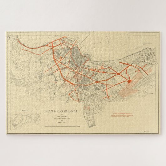 Puzzle Carte vintage de Casablanca Maroc (1917) (Horizontal)